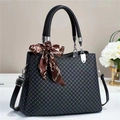 Chic dark grey quilted tote bag for women with dual handles and elegant silk scarf detail - L30xW13xH22 / Black