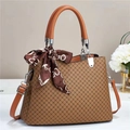 Classic brown geometric patterned handbag for women with elegant silk scarf and shoulder strap - L30xW13xH22 / Earthy Yellow