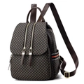 Retro brown grid patterned large capacity backpack with side tricolor stripe details - Flap Metal Buckle (Style 1) / Style 1 Coffee