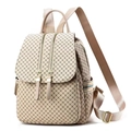 Beige plaid pattern large capacity backpack with golden zippers and leather texture - Flap Metal Buckle (Style 1) / Style 1 Creamy White