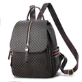 Brown checkered large capacity travel backpack with green red webbing and gold hardware - Double Zipper Decor (Style 2) / Style 2 Coffee