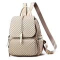 Women's beige large capacity travel backpack with star pattern and gold metal buckles - Style 1 / Off White