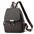 Brown monogram backpack for women with red and green stripes and gold hardware - Style 3 Coffee