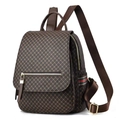 Women's brown geometric travel backpack with classic red and green striped webbing - Style 2 / Coffee