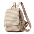 Women's stylish large capacity travel backpack with geometric X-pattern and striped straps - Style 2 / Off White