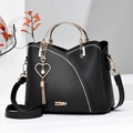 Borsa a secchiello in pelle nera alla moda con cuciture bianche e manici dorati - Nero