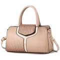 Elegant crocodile embossed tote bag in beige with top handle and adjustable shoulder strap - Khaki