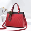 Red quilted large tote bag with top handle, contrast brown flap and detachable strap - L28cm x H22cm x W15cm / Red