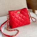 Chic red quilted crossbody bag with golden chain strap and metallic turn-lock closure - Burgundy
