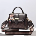 Deep brown crossbody bag with DH monogram print and cute bear toy charm pendant - L23 H17 W12 / Coffee