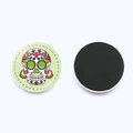 Detailed view of the 25mm round sugar skull glass fridge magnet with magnetic back - Skull Pattern 10 (JY007732-10) / 25mm / Cyan