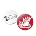 Detail of round Christmas brooch featuring red and white sleigh design and metal safety pin - Red & White Christmas Sleigh Style (JY007738-12)