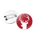 Detailed view of red Christmas brooch showing the front reindeer design and pin back closure - Red Background White Elk Style (JY007738-11)