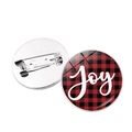 Detail showing red buffalo plaid Joy brooch with silver metal safety pin back - Buffalo Plaid Joy Style (JY007738-6)