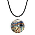 Collar con colgante del Ojo de Horus egipcio vintage con cabujón de cristal y cordón negro - Plateado
