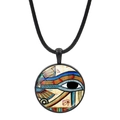 Collar vintage Ojo de Horus con colgante de ala colorida en cordón negro - Negro