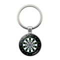 Detailansicht des Vintage-Dartscheiben-Schlüsselanhängers mit Glaskuppel und Zahlen - Silber