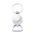 Detail of silver golf ball keychain bottle opener with a white textured round insert - Golf Style (JY007723-12)