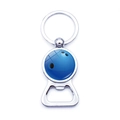 Close-up of bowling pattern keychain with functional metal bottle opener tool - Bowling Style (JY007723-11)