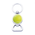 Polished silver metal tennis ball keychain bottle opener with a clear glass dome finish - Tennis Style (JY007723-10)