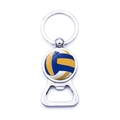 Metal volleyball keychain bottle opener with a polished silver finish on white background - Colored Volleyball Style (JY007723-8)