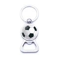 Soccer ball keychain bottle opener made of polished zinc alloy with glass dome ornament - Soccer Style (JY007723-4)