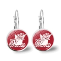 Close-up of lever-back Christmas earrings with red round base and white sleigh design - Christmas Sleigh Style (JY007739-12)