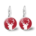 Detail of red and white reindeer pattern drop earrings with silver leverback closure - Reindeer Portrait Red Style (JY007739-11)