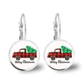 Detailed shot of Christmas earrings featuring a red plaid truck and a holiday tree - Red Truck Style (JY007739-8)