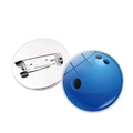Vorder- und Rückseite des blauen Bowlingkugel-Pins mit sicherem Metallverschluss - Bowling Stil (JY007725-11)