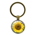 Porte-clés tournesol vintage en bronze avec gemme de temps et fleur dorée éclatante - Bronze Antique