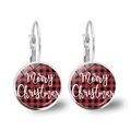 Boucles d'oreilles de Noël à carreaux rouges et noirs avec lettrage Merry Christmas - Style Texte Joyeux Noël (JY007739-2)