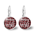 Boucles d'oreilles de Noël à carreaux rouges avec lettrage Merry & Bright - Style Texte Merry & Bright (JY007739-4)