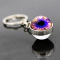 Macro view of evil eye glass ball keychain with purple pupil on metal base - Blue Purple Gradient Eye (JY007784-10)