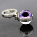 Double-sided glass ball keychain with purple evil eye design and silver metal ring - Nebula Purple Eye (JY007784-5)
