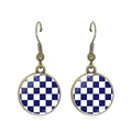 Orecchini pendenti vintage in vetro a scacchi blu e bianchi con ganci in bronzo - Stile a Scacchiera Blu e Bianco (JY007788-4)