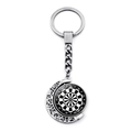 Rotating dartboard keychain with silver crescent frame and numbered dart board pendant - Simple Black White Style (JY007747-6)