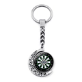 Detailed macro view of rotating dartboard pendant on crescent moon silver keychain - Blue Green White Black Style (JY007747-4)
