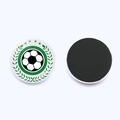 Macro view of 25mm soccer crystal glass fridge magnet with green laurel and stars - Soccer Laurel Leaf Five Stars Style (JY007734-12) / 25mm