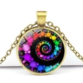 Vintage bronze mandala necklace featuring a colorful rainbow swirl glass dome pendant - Bronze (JY007783-Copper)