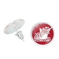 Detail of Christmas stud earrings featuring red festive sled pattern and glass dome cover - Red Base Sleigh Gift Style (JY007740-12)