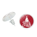 Detail of red Christmas tree stud earrings with Merry Christmas text and silver backs - Red Base White Christmas Tree Style (JY007740-10)