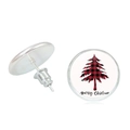 Detailed view of silver stud earrings featuring a red plaid Christmas tree and Merry Christmas text - Plaid Christmas Tree Style (JY007740-7)