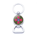 Polished silver bottle opener keychain with a green emblem and trident crest detail - Red Cross Badge On Olive Green (XSWX4515-5)