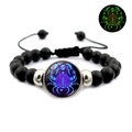 Glow in the dark Cancer zodiac bracelet with black matte beads and adjustable cord - Cancer