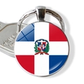 Detail of the Dominican Republic flag keychain with a glass cabochon stone on silver metal - Time Gem Glass Flag (JY007814-5)