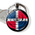 Porte-clés cabochon en verre rose drapeau République Dominicaine avec anneau argenté - Jy007814-4