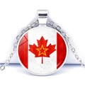 Detail of silver Canada maple leaf and star pendant with glass dome and cross chain - Maple Leaf Star Design (JY007841-6)