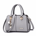Elegant grey leather tote bag with lychee texture and detachable shoulder strap for women - Light Gray