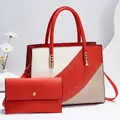 Minimalist red and white color-block tote bag and matching wallet set with gold hardware - 2-Piece Set Bag / Red